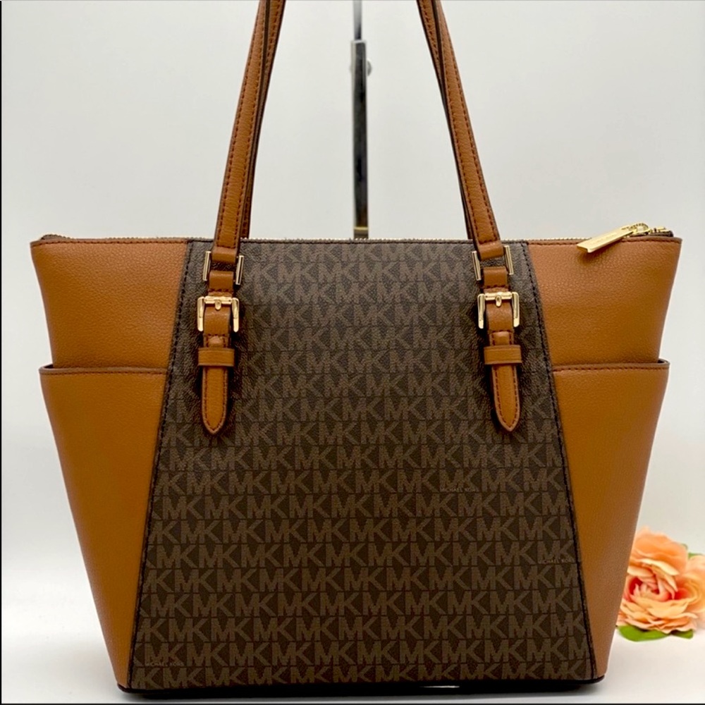 MICHAEL KORS CHARLOTTE LG TZ TOTE BROWN - Picture 6 of 14